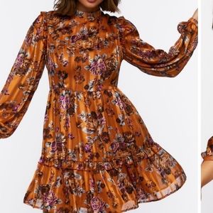 Ruffled floral chiffon mini dress size xl but fits more as a Large